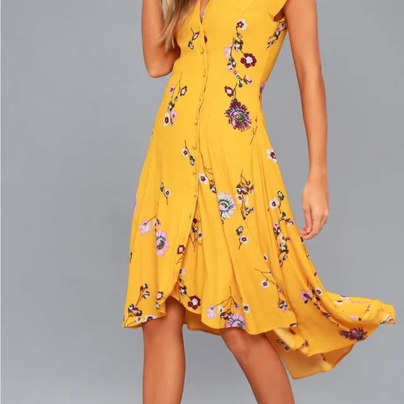 Free People "Lost In You" Yellow Floral Print Midi Dress - Picture 2 of 11